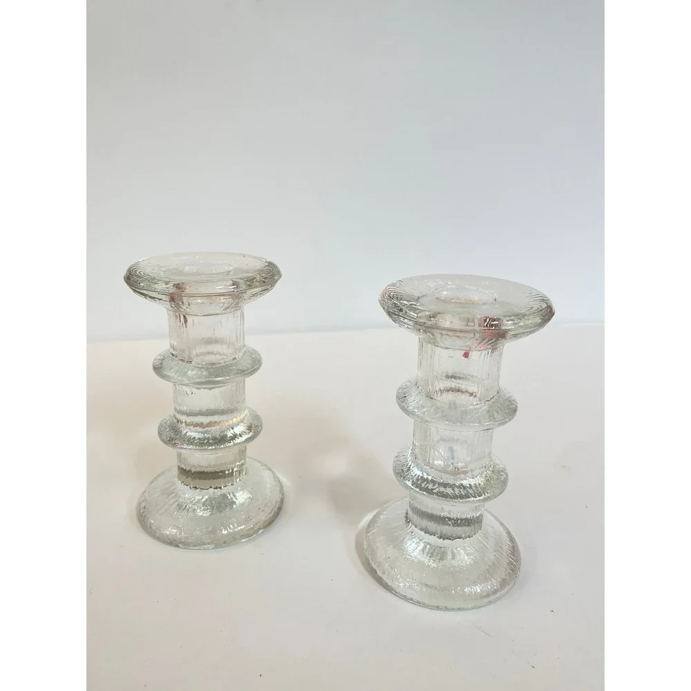 Timo Sarpaneva / Iittala Collection Ice‎ Glass Candlesticks Pair